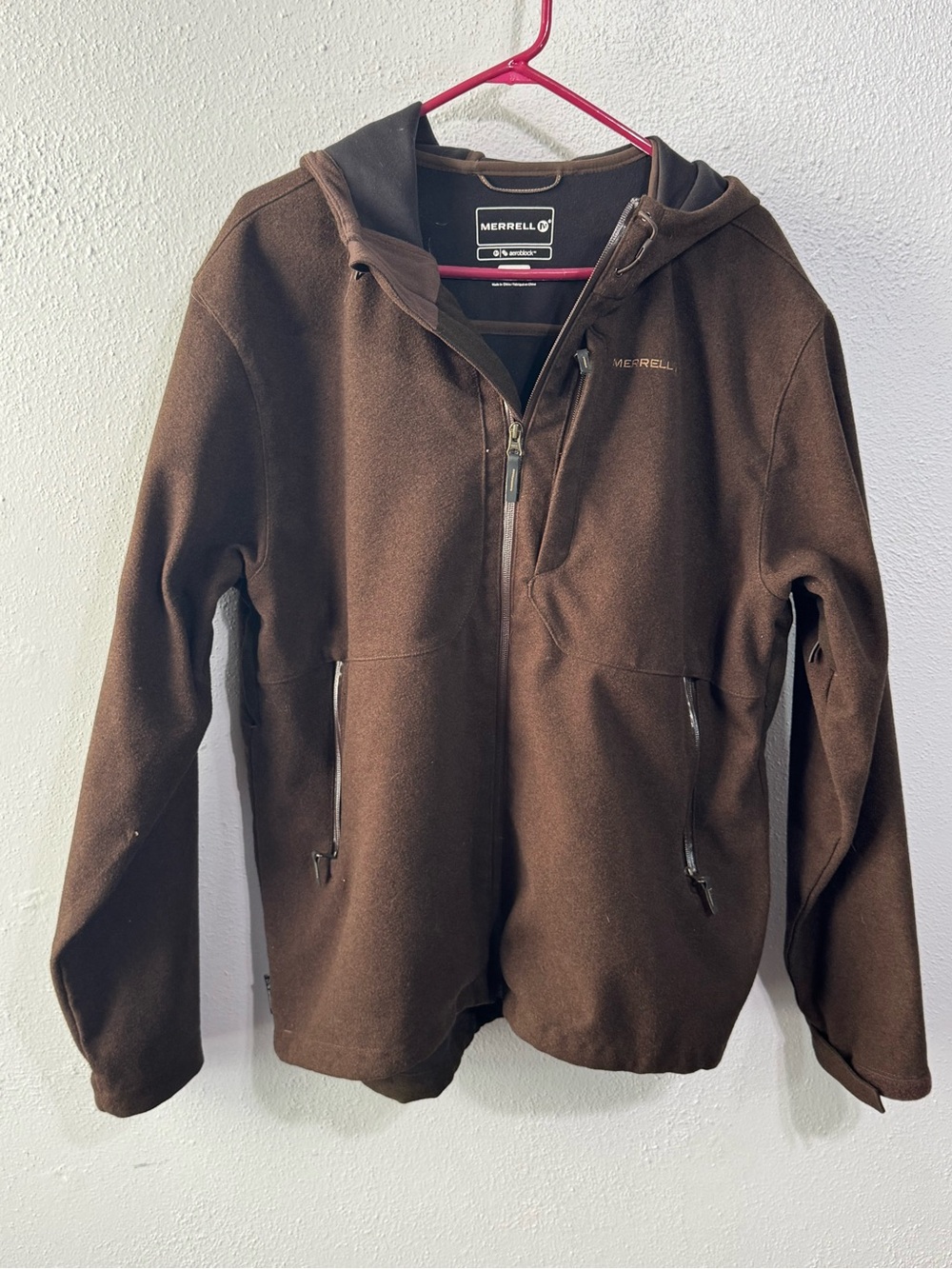 Merrell Men's Brown Hooded Performance Softshell Jacket aeroblock xl like new